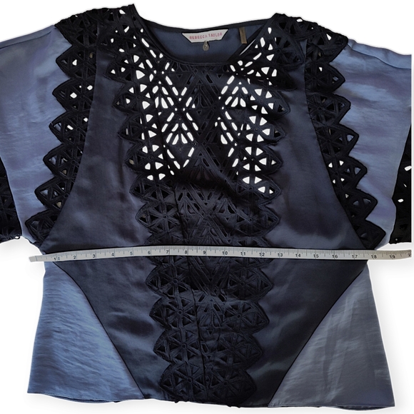 Rebecca Taylor Multicolored Flutter Sleeve Blouse Short Sleeve Womens Size 6 - Picture 13 of 13